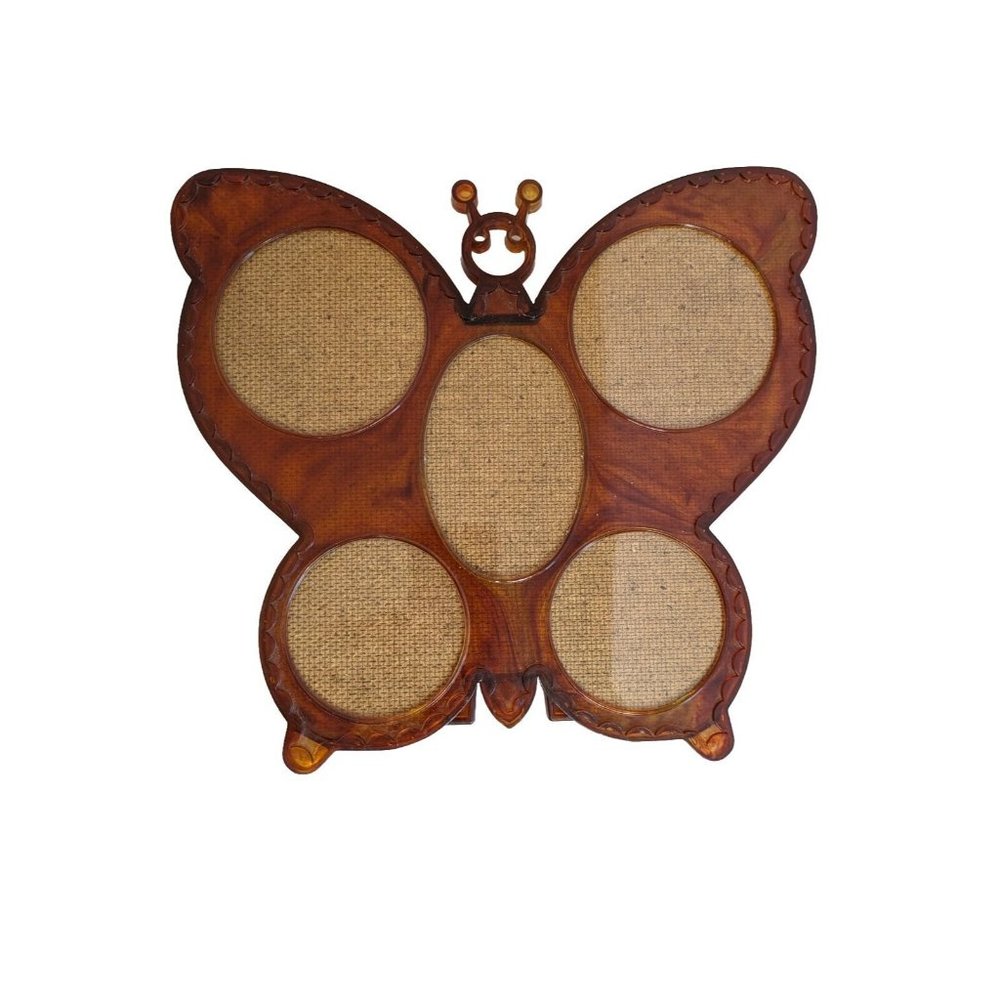 Vintage Lucite Frame Acrylic Butterfly MCM Bohemian Woodland Collage Picture